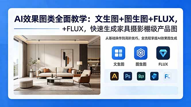 AI效果图类全面教学：文生图+图生图+FLUX，快速生成家具摄影棚级产品图-创课坊