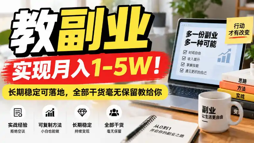 “教副业”实现月入(因人而异,不承诺收益)1-5W!长期稳定可落地,全部干货毫无保留教给你【揭秘】