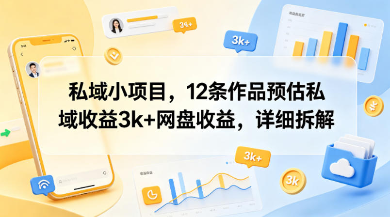 私域小项目，12条作品预估私域收益3k+网盘收益，详细拆解-创课坊