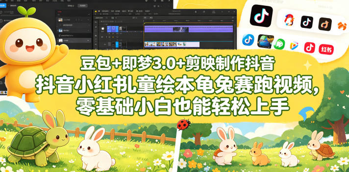 豆包＋即梦3.0+剪映制作抖音小红书儿童绘本龟兔赛跑视频，零基础小白也能轻松上手-创课坊