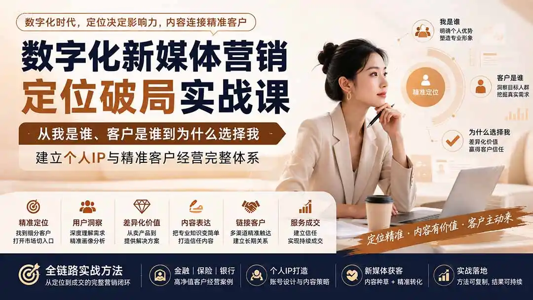 数字化新媒体营销定位破局实战课：从我是谁、客户是谁到为什么选择我，建立个人IP与精准客户经营完整体系-创课坊