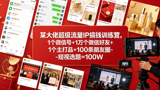 某大佬超级流量IP搞钱训练营，1个微信号+1万个微信好友+1个主打品+100条朋友圈-短视选题=100W-创课坊