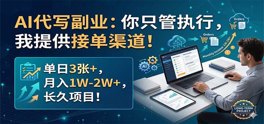 AI代写副业：你只管执行，我提供接单渠道！单日3张+，月入1W-2W+，长久项目-创课坊