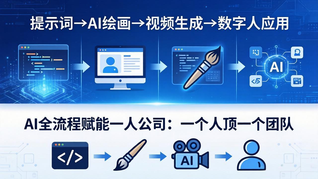 AI全流程赋能一人公司：提示词、绘画、视频、数字人、编程，一个人顶一个团队-创课坊
