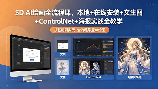 SD AI绘画全流程课，本地+在线安装+文生图+ControlNet+海报实战全教学-创课坊
