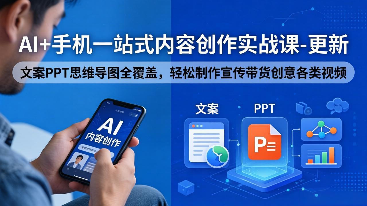 AI+手机一站式内容创作实战课-更新，文案PPT思维导图全覆盖，轻松制作宣传带货创意各类视频-创课坊