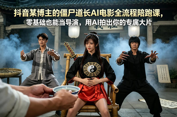 抖音某博主的僵尸道长AI电影全流程陪跑课，零基础也能当导演，用AI拍出你的专属大片-创课坊