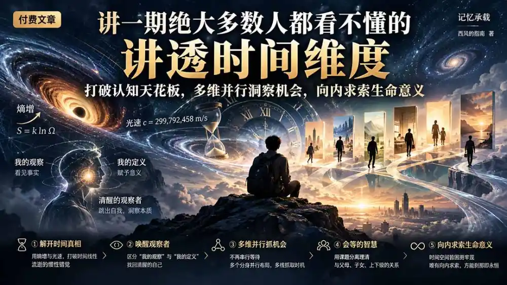 付费文章:讲一期绝大多数人都看不懂的,讲透时间维度,打破认知天花板,多维并行洞察机会,向内求索生命意义