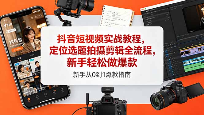 抖音短视频实战教程，定位选题拍摄剪辑全流程，新手轻松做爆款-创课坊