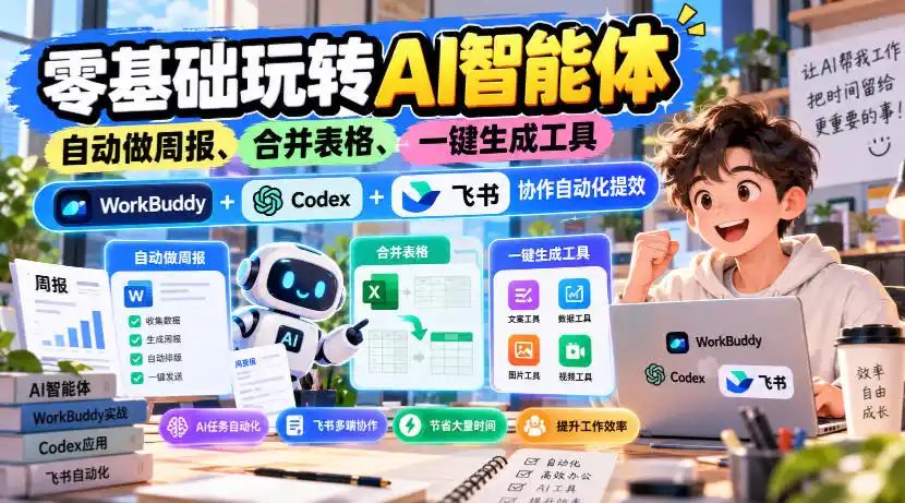 【无水印】零基础玩转AI智能体，自动做周报、合并表格、一键生成工具，WorkBuddy+Codex + 飞书协作自动化提效