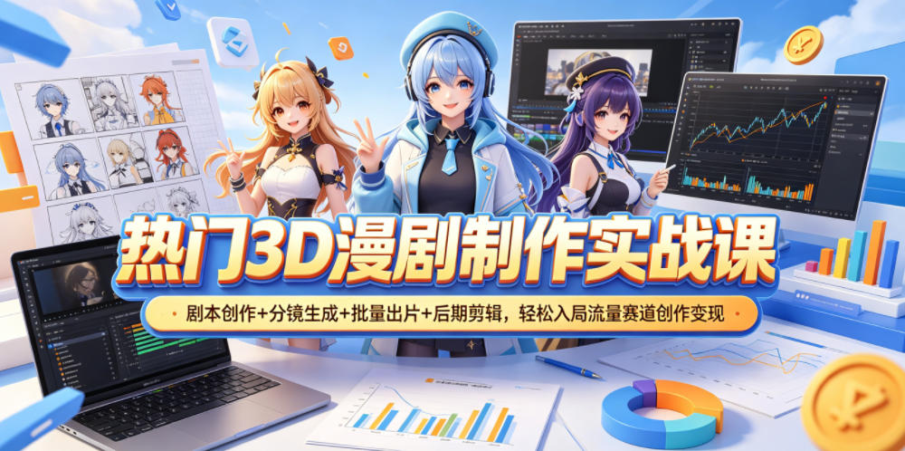 热门3D漫剧制作实战课，剧本创作+分镜生成+批量出片+后期剪辑，轻松入局流量赛道创作变现-创课坊