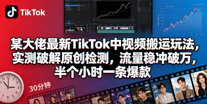 某大佬最新TikTok中视频搬运玩法，实测破解原创检测，流量稳冲破万，半个小时一条爆款-创课坊