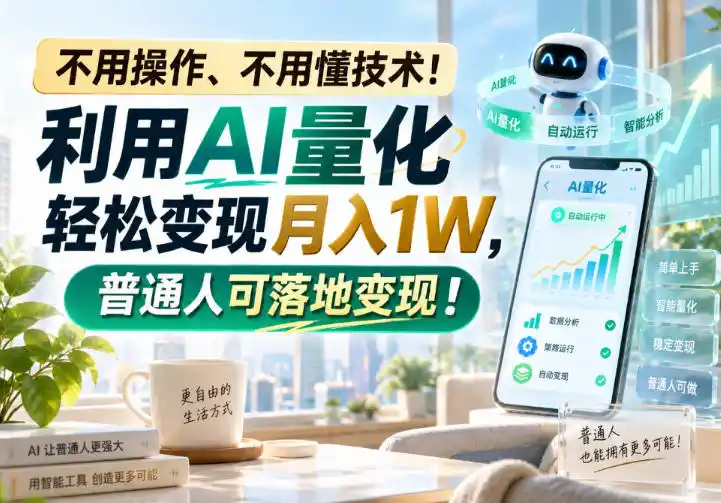 不用操作、不用懂技术！利用AI量化轻松变现月入（因人而异，不承诺收益）1W，普通人可落地变现！【揭秘】