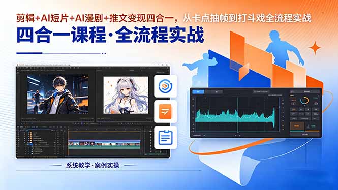 剪辑+AI短片+AI漫剧+推文变现四合一，从卡点抽帧到打斗戏全流程实战-创课坊