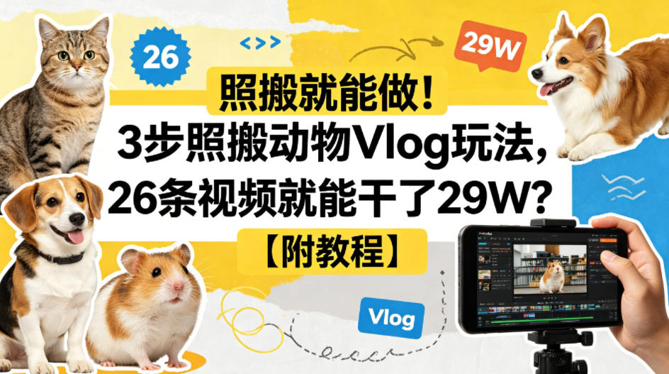 照搬就能做！3步照搬动物Vlog玩法，26条视频就能干了29W？【附教程】【赠coze一键生成工作流】-创课坊