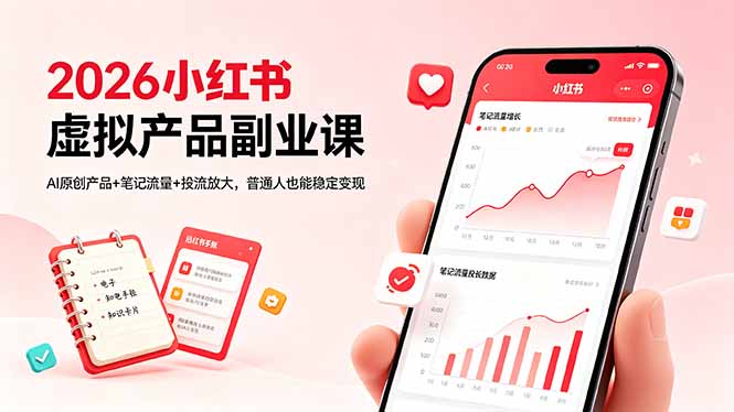 2026小红书虚拟产品副业课，AI原创产品+笔记流量+投流放大，普通人也能稳定变现-创课坊