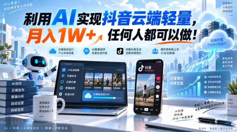 利用AI实现抖音云端轻量,月入(因人而异,不承诺收益)1W+,任何人都可以做!【揭秘】