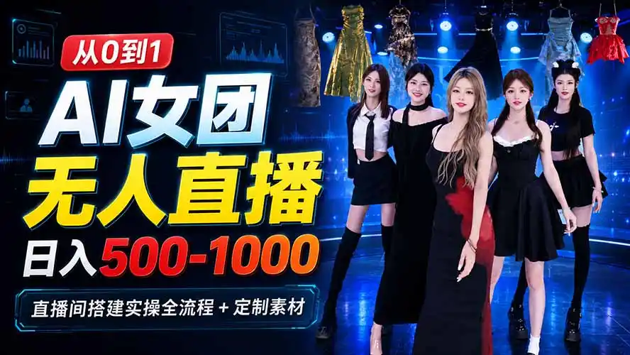 AI 女团无人直播，躺入500-1000每天，直播间搭建实操全流程+定制素材-创课坊