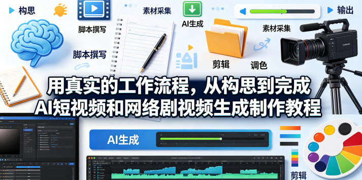 用真实的工作流程，从构思到完成AI短视频和网络剧视频生成制作教程-中英字幕-创课坊