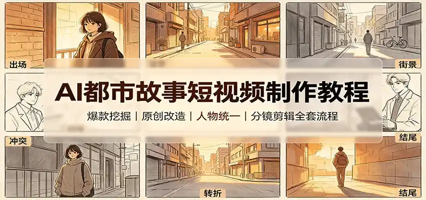 AI都市故事短视频制作教程：爆款挖掘原创改造，人物统一分镜剪辑全套流程