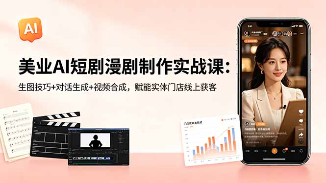 美业AI短剧漫剧制作实战课：生图技巧+对话生成+视频合成，赋能实体门店线上获客-创课坊