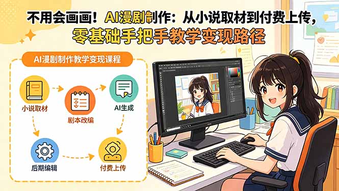 不用会画画！AI漫剧制作：从小说取材到付费上传，零基础手把手教学变现路径-创课坊
