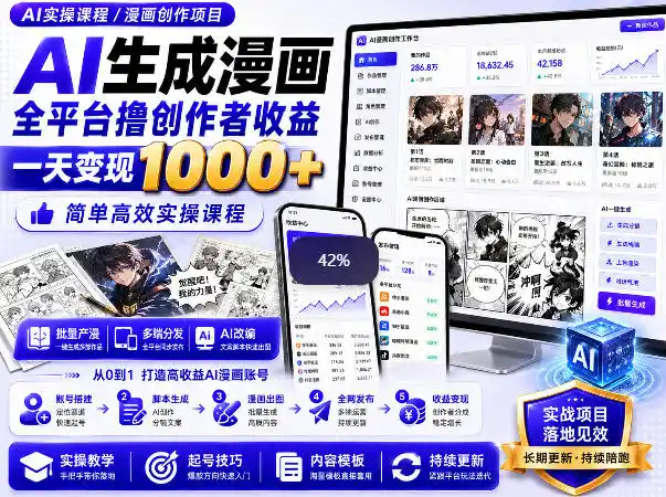 AI生成漫画全平台撸创作者收益（因人而异，不承诺收益）内部课程，实操最高单日（因人而异，不承诺收益）变现1k+-创课坊