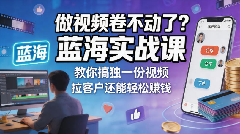 做视频卷不动了？蓝海实战课教你搞独一份视频，拉客户还能轻松賺钱！【原创双语字幕】-创课坊
