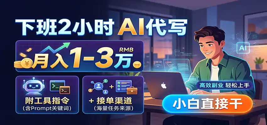 下班2小时AI代写，月入（因人而异，不承诺收益）1-3万，附工具指令+接单渠道，小白直接干-创课坊
