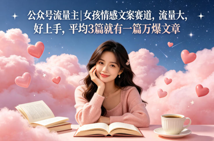 公众号流量主女孩情感文案赛道，流量大，好上手，平均3篇就有一篇万爆文章-创课坊