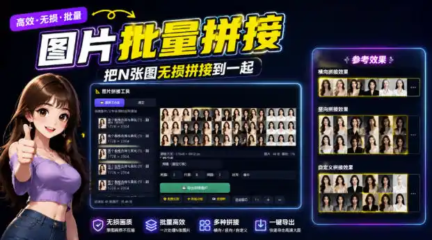 图片批量拼接，把N张图无损拼接到一起，支持横向、竖向、自定义等功能-创课坊