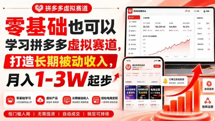 零基础也可以学习拼多多虚拟赛道，打造长期被动收入（因人而异，不承诺收益），月入（因人而异，不承诺收益）1-3W起步-创课坊