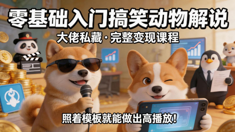 零基础入门搞笑动物解说，大佬私藏完整变现课程，照着模板就能做出高播放-创课坊