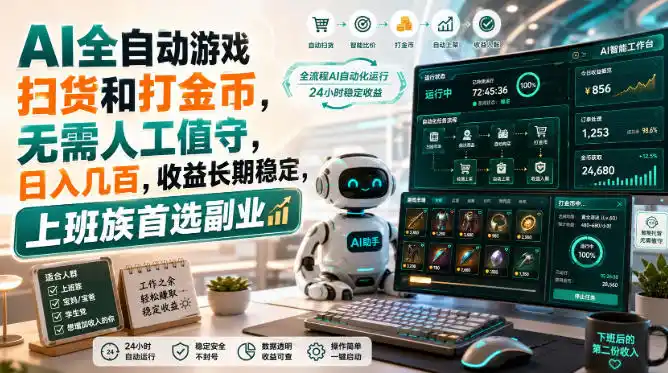 AI全自动游戏皮肤扫货和打金币，日入（因人而异，不承诺收益）几百（因人而异，不承诺收益），内部方法大揭秘，0门槛！