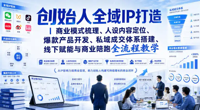 创始人全域IP打造｜商业模式梳理、人设内容定位、爆款产品开发、私域成交体系搭建、线下赋能与商业陪跑全流程教学-创课坊