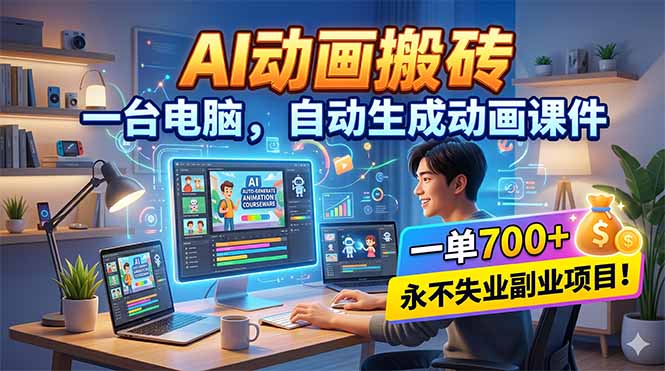AI动画搬砖，一台电脑，自动生成动画课件，一单800+ 永不失业副业项目！-创课坊