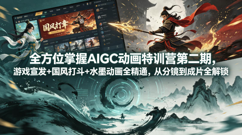 全方位掌握AIGC动画特训营第二期，游戏宣发+国风打斗+水墨动画全精通，从分镜到成片全解锁-创课坊