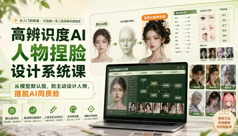 高辨识度AI人物捏脸设计系统课，从模型默认脸，到主动设计人物，摆脱AI同质脸-创课坊