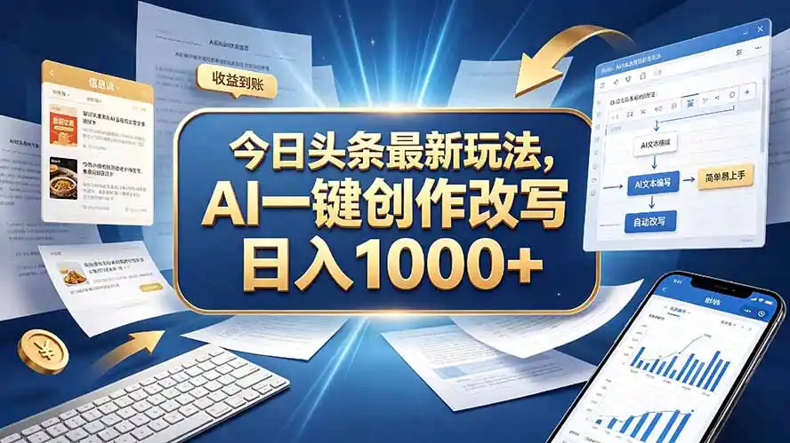 今日头条最新玩法，AI 一键创作改写，简单易上手，轻松日入（因人而异，不承诺收益） 1000 +