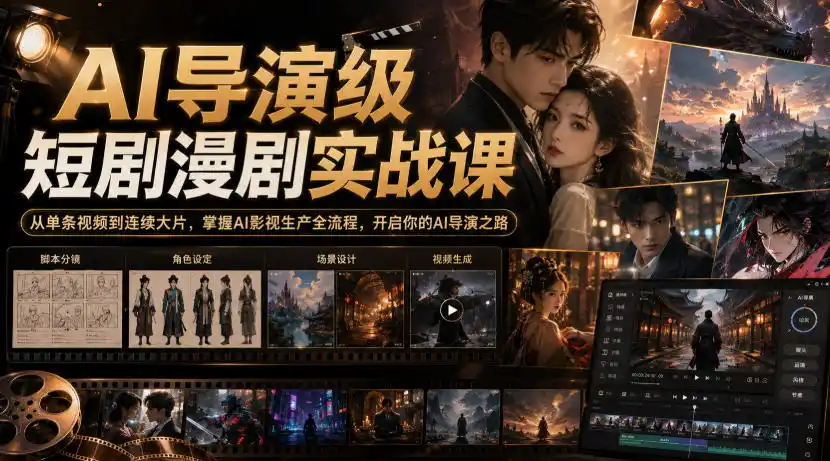AI导演级短剧漫剧实战课，从单条视频到连续大片，掌握AI影视生产全流程，开启你的AI导演之路!-创课坊
