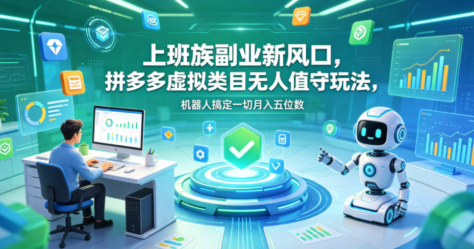 上班族副业新风口，拼多多虚拟类目无人值守玩法，机器人搞定一切月入五位数【揭秘】-创课坊