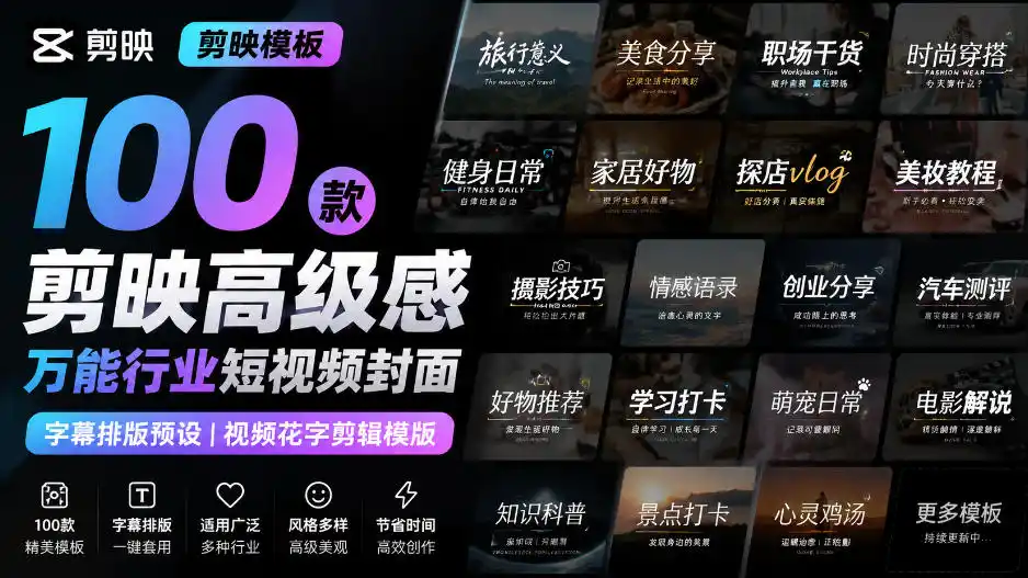 【剪映模板】100款剪映高级感万能行业短视频封面字幕排版预设视频花字剪辑模版-创课坊