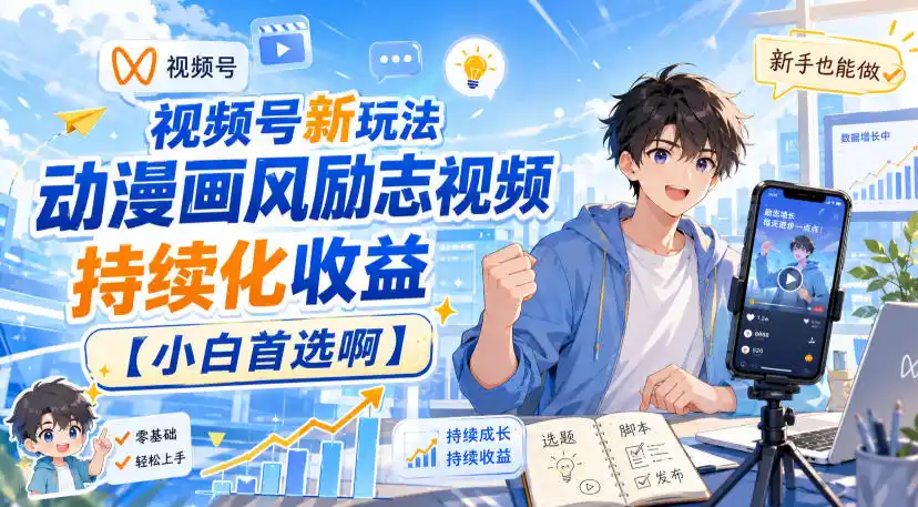 视频号新玩法动漫画风励志视频，持续化收益（因人而异，不承诺收益）【小白首选啊】