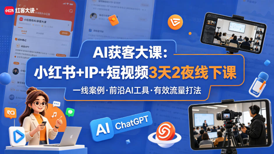 AI获客大课小红书+IP+短视频3天2夜线下课，用最真实的一线案例，最前沿的AI工具，最有效的流量打法-创课坊