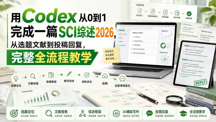 用Codex从0到1完成一篇SCI综述2026，从选题文献到投稿回复，完整全流程教学