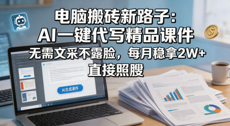 电脑搬砖新路子：AI一键代写精品课件，无需文采不露脸，每月稳拿2W+，直接照搬-创课坊