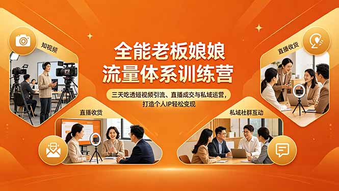 全能老板娘流量体系训练营，三天吃透短视频引流、直播成交与私域运营，打造个人IP轻松变现-创课坊
