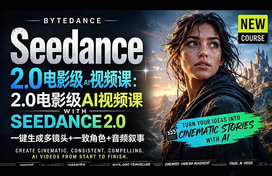 Seedance 2.0电影级AI视频课：一键生成多镜头+一致角色+音频叙事-创课坊
