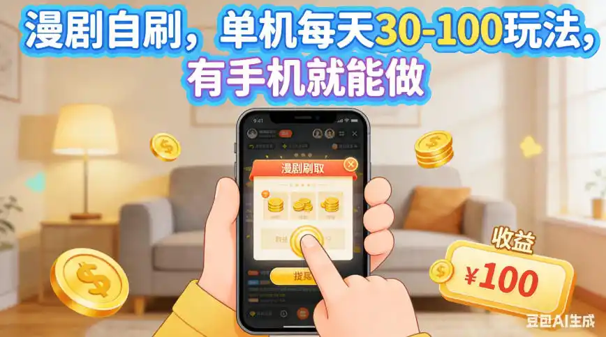 漫剧自刷,单机每天30-100玩法,有手机就能做,可矩阵操作放大收益(因人而异,不承诺收益)【揭秘】