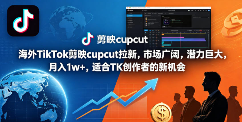 海外TikTok剪映cupcut拉新，市场广阔，潜力巨大，月入1w+，适合TK创作者的新机会-创课坊